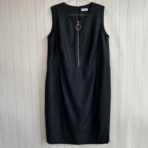 Calvin Klein plus size 20W sheath midi dress sleeveless navy front zip